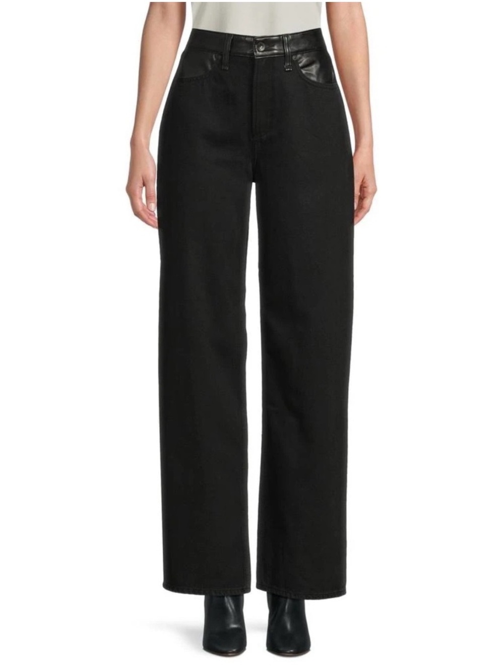 Rag & Bone Lori Mid-Rise Wide Leg Jeans Women’s Size‎ 27 Black Faux Leather Trim